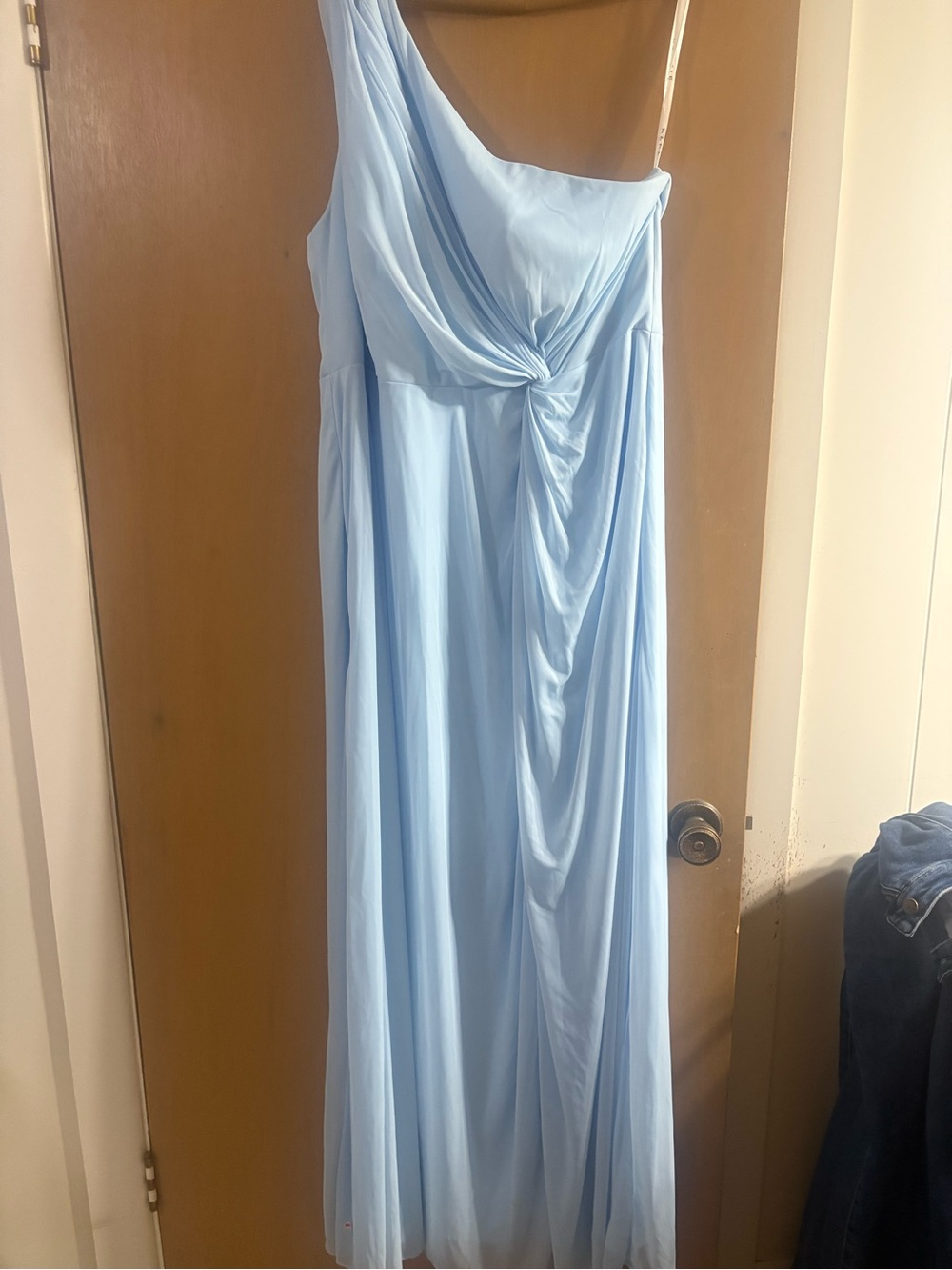 Azazie Light Blue One-Shoulder Gown with Twist Detail